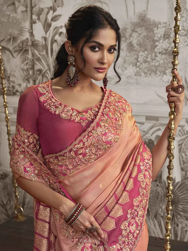 Peach silk saree for wedding for women