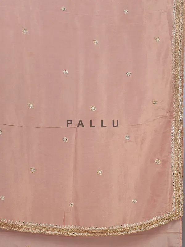 Peach silk saree with cutdana and sequins work