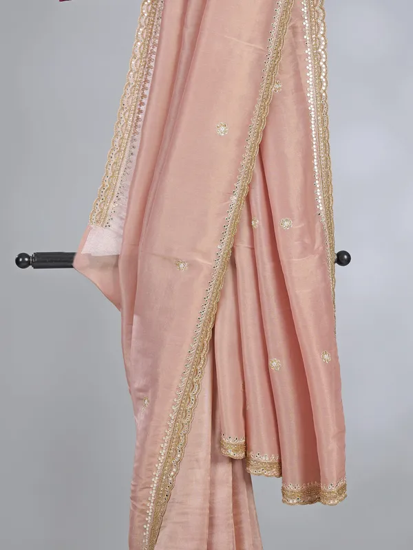 Peach silk saree with cutdana and sequins work