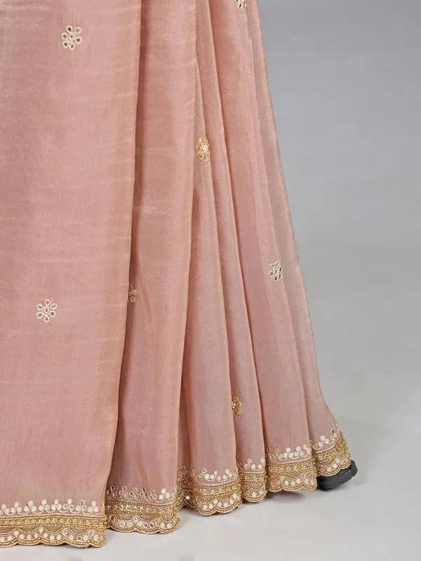 Peach silk saree with cutdana and sequins work