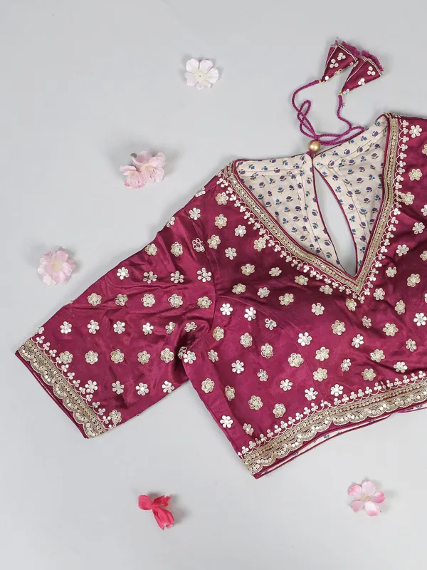 Peach silk saree with cutdana and sequins work