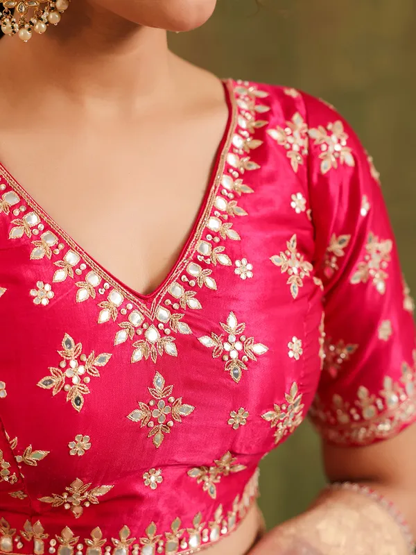 Peach silk saree with red blouse