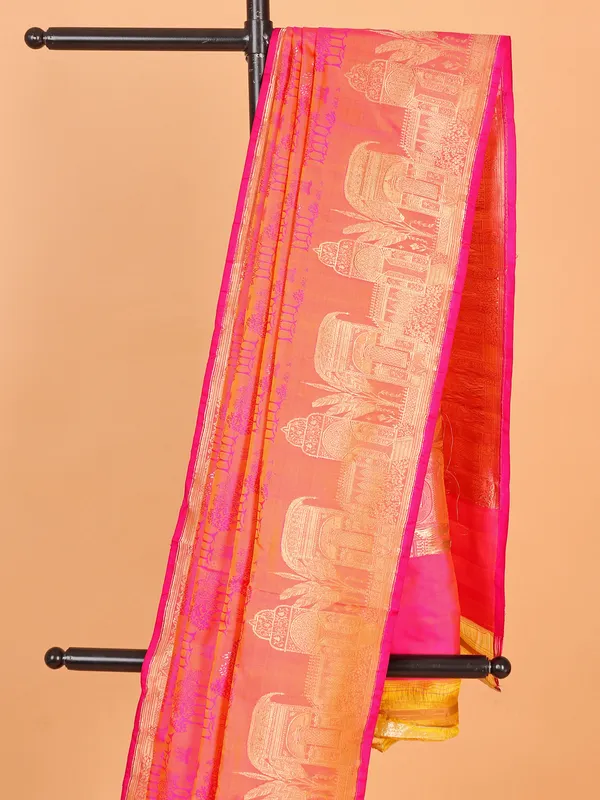 Peach silk saree with zari work