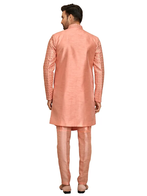 Peach silk wedding look indowestern