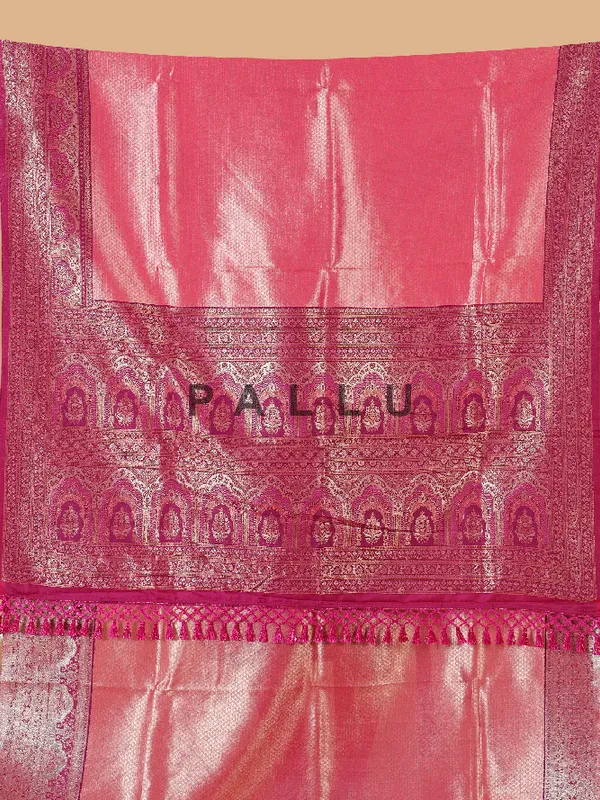 Peach silk wedding saree with zari work