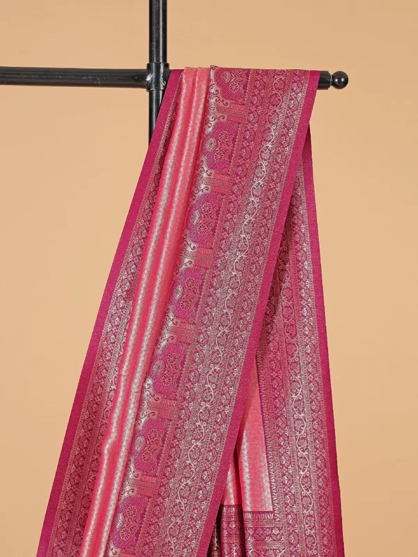 Peach silk wedding saree with zari work