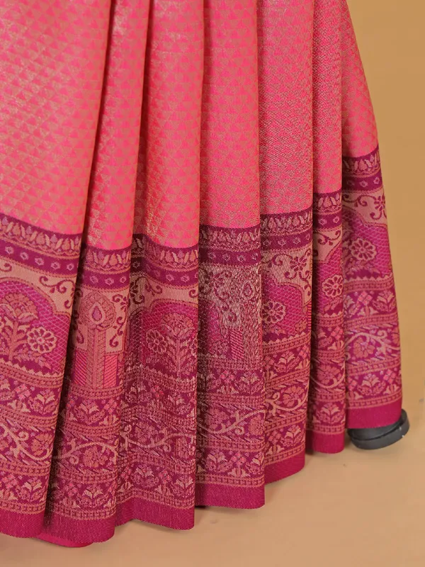 Peach silk wedding saree with zari work