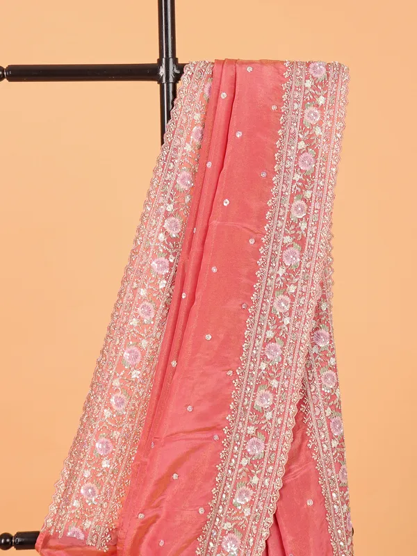 Peach silk wedding wear saree for women