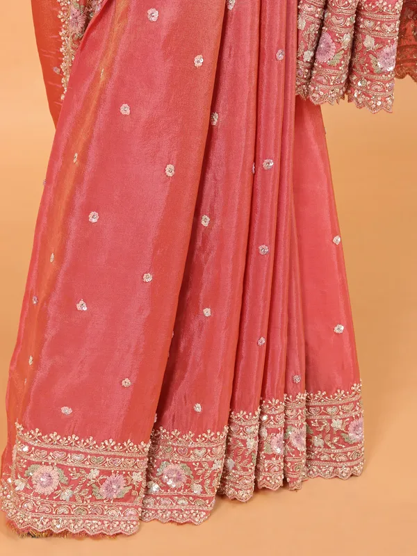 Peach silk wedding wear saree for women