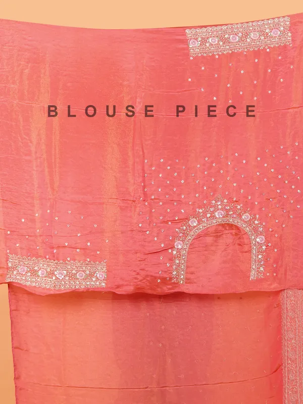 Peach silk wedding wear saree for women