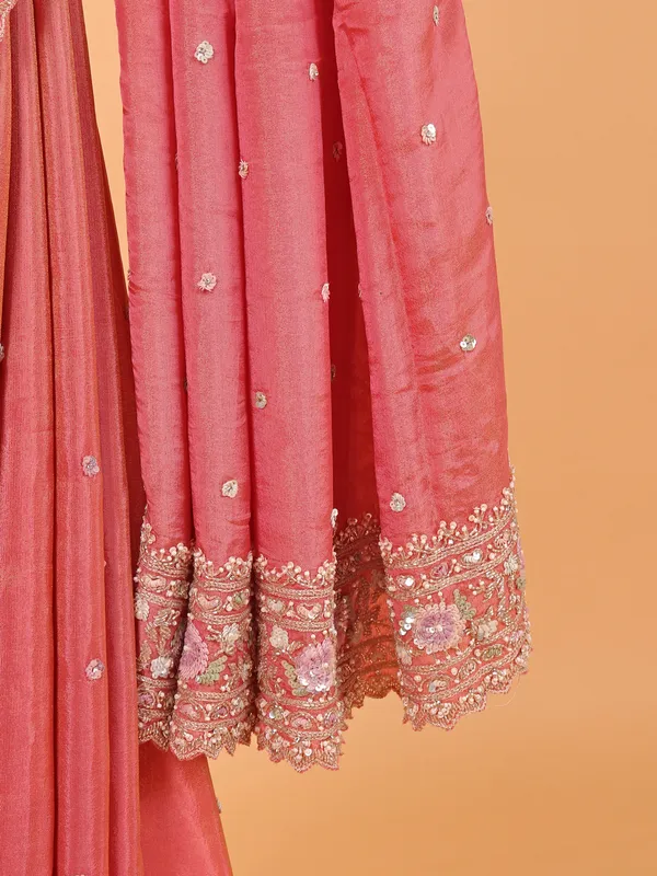 Peach silk wedding wear saree for women