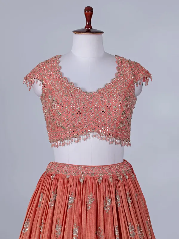 Peach silk wedding wear silk lehenga choli