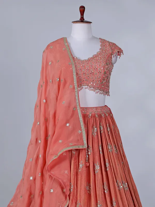 Peach silk wedding wear silk lehenga choli