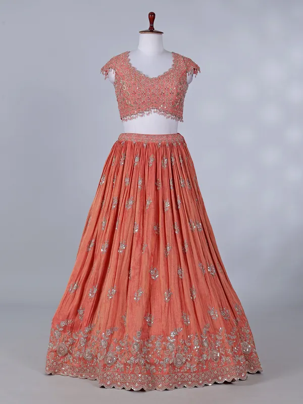 Peach silk wedding wear silk lehenga choli