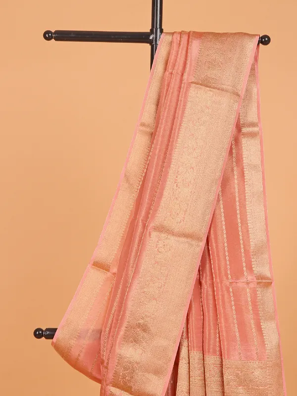 Peach soft organza saree for women