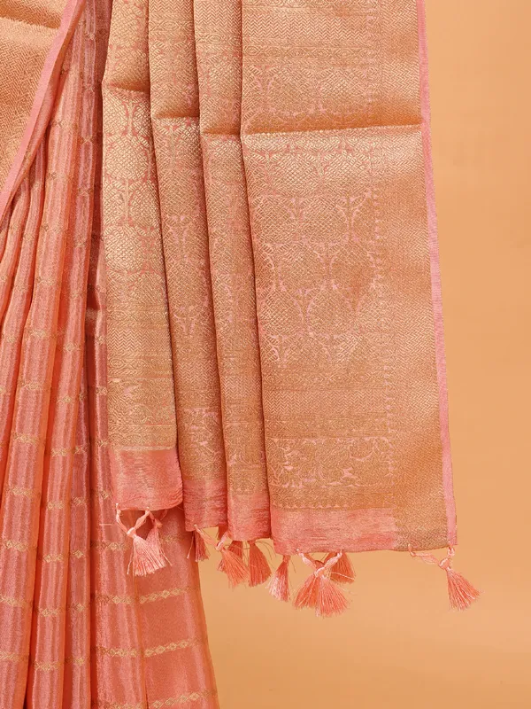 Peach soft organza saree for women