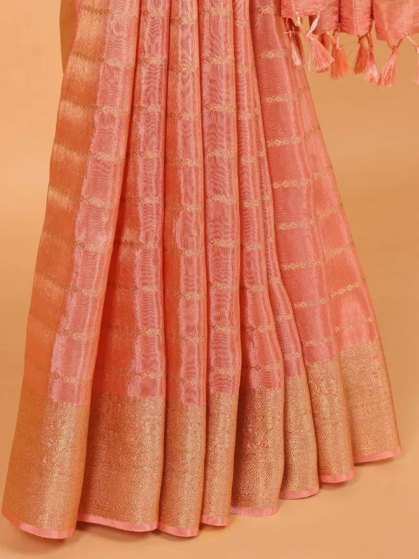 Peach soft organza saree for women