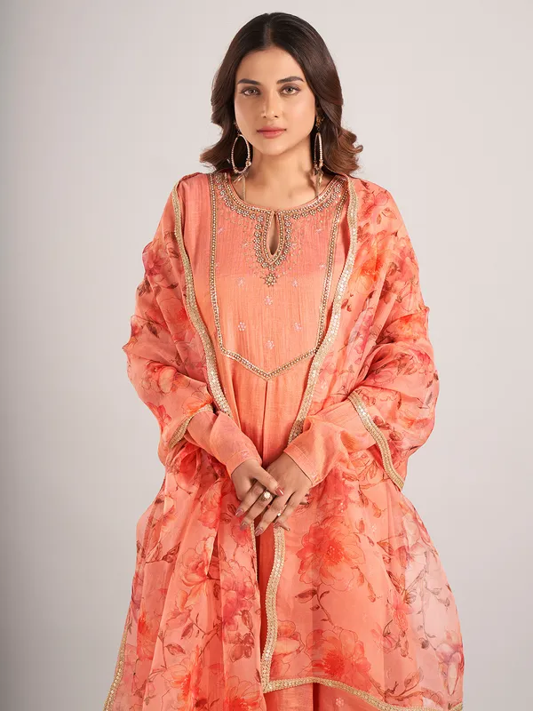 Peach soft silk wedding wear salwar suit for women
