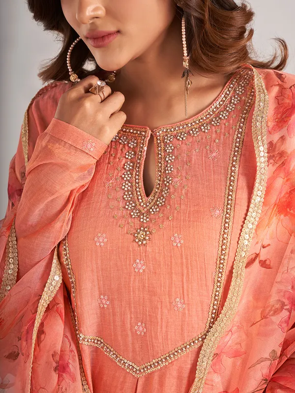Peach soft silk wedding wear salwar suit for women
