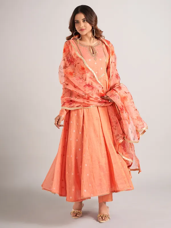 Peach soft silk wedding wear salwar suit for women