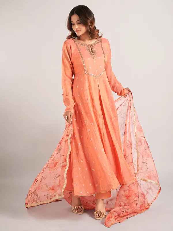 Peach soft silk wedding wear salwar suit for women