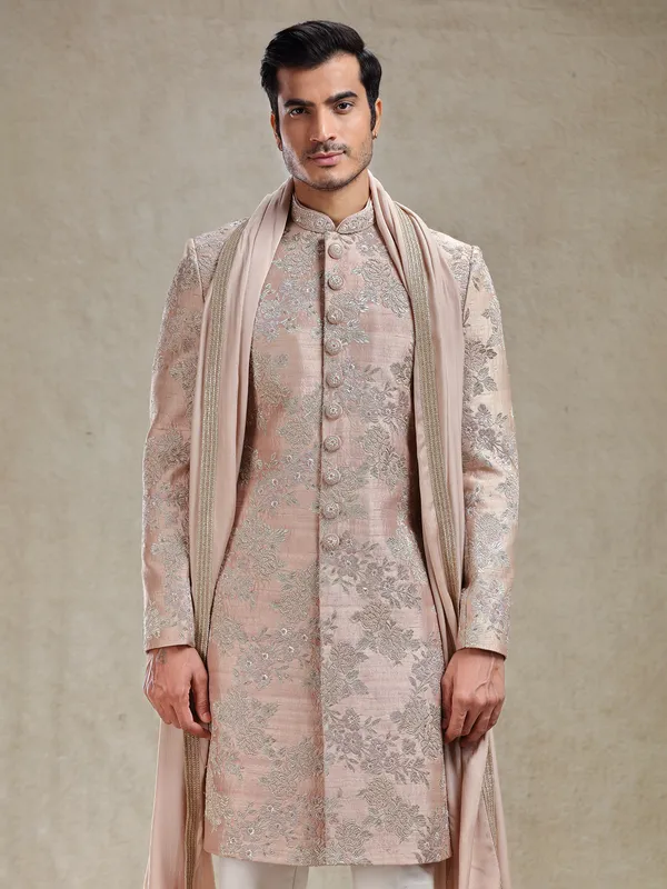 Peach sophisticated sherwani for wedding