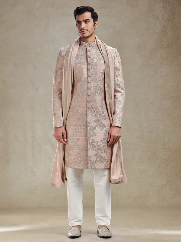 Peach sophisticated sherwani for wedding