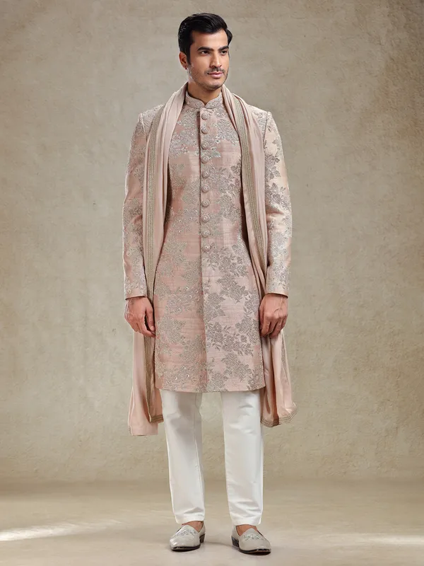 Peach sophisticated sherwani for wedding