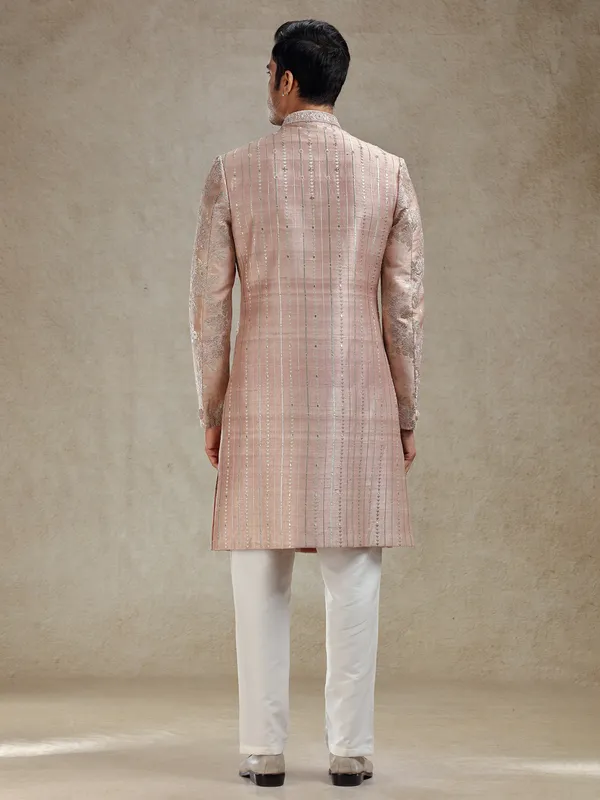 Peach sophisticated sherwani for wedding