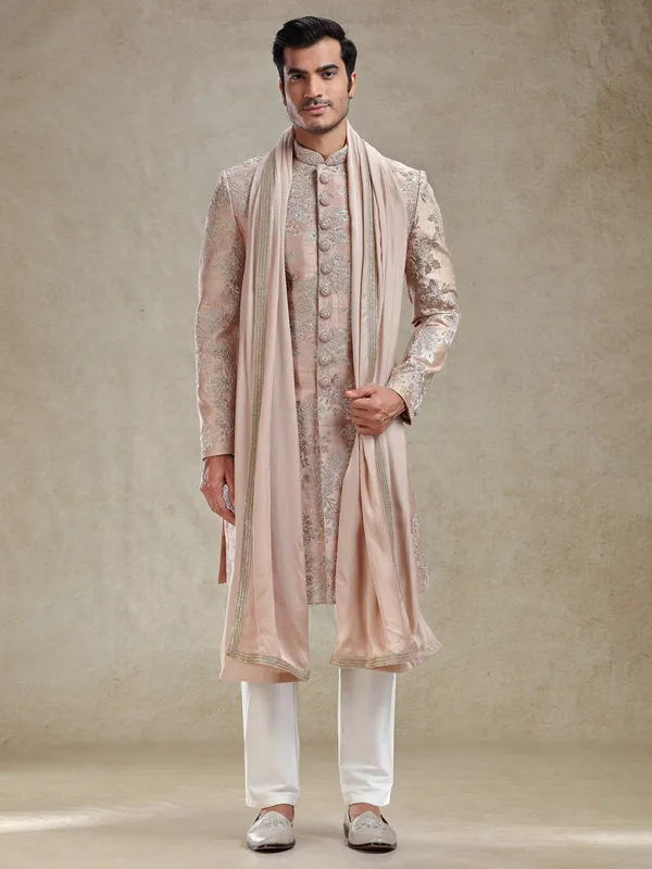 Peach sophisticated sherwani for wedding