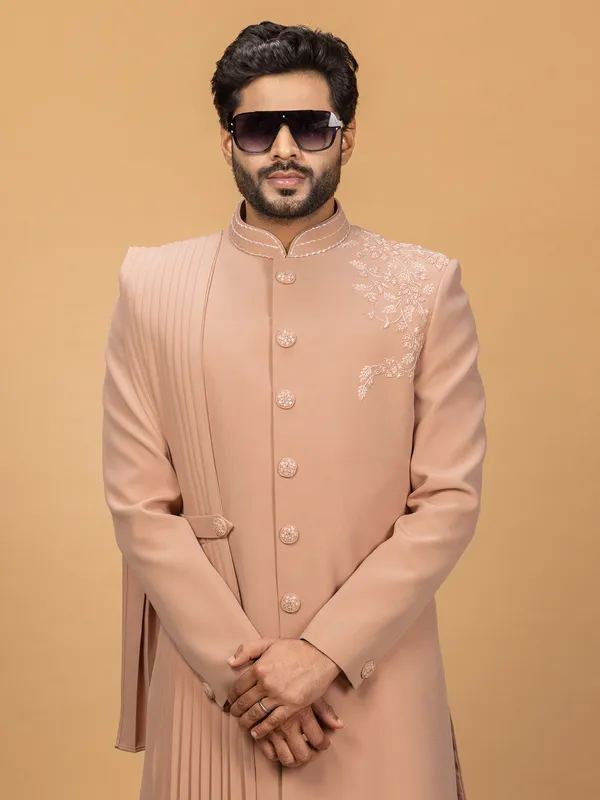 Peach terry rayon wedding indowestern