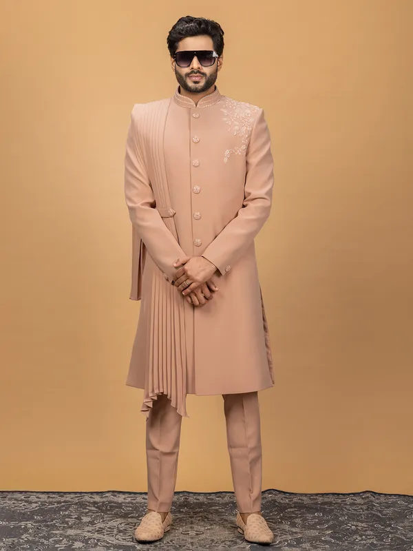 Peach terry rayon wedding indowestern