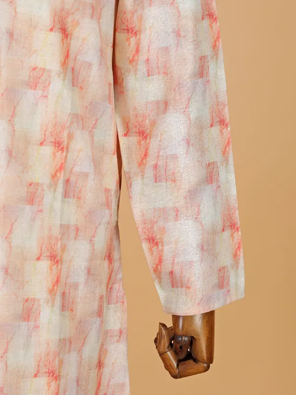 Peach textured cotton kurta set for men