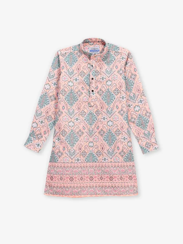 Peach textured cotton silk kurta suit for boys