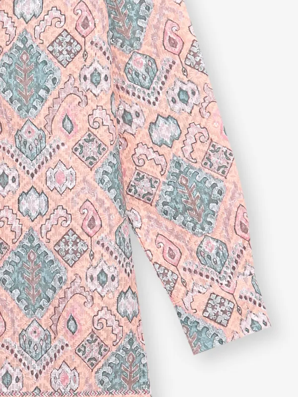 Peach textured cotton silk kurta suit for boys