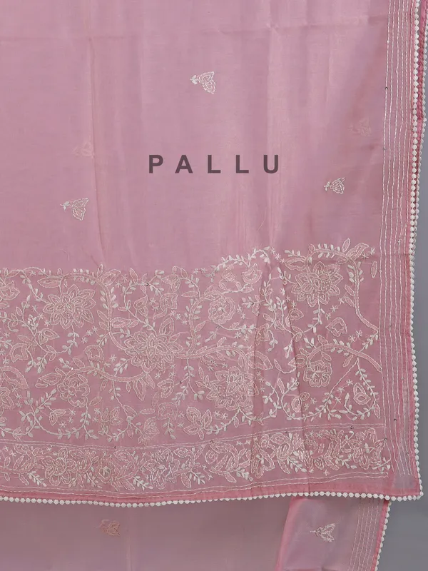 Peach thread worked cotton silk saree