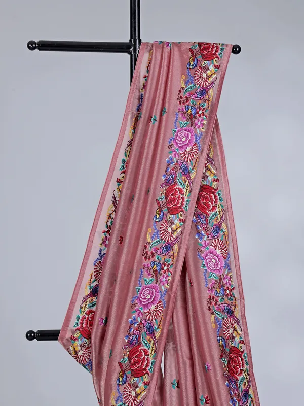 Peach tissue saree with printed birds