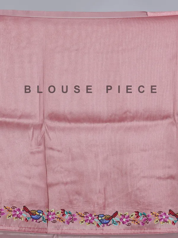 Peach tissue saree with printed birds
