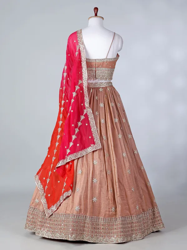 Peach tissue silk designer sleeveless lehenga choli