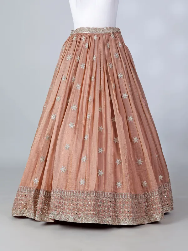 Peach tissue silk designer sleeveless lehenga choli