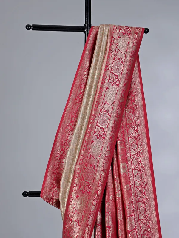 Peach tissue silk saree with contrast border