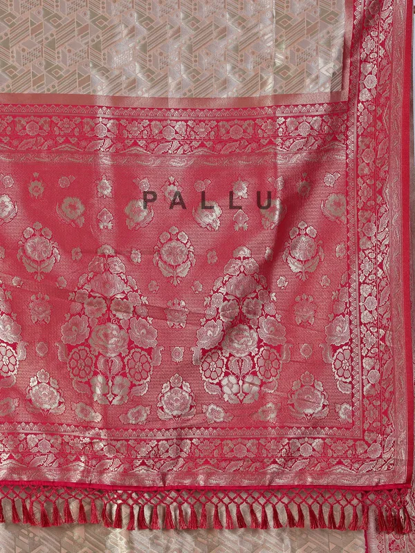 Peach tissue silk saree with contrast border