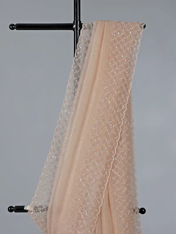 Peach tissue silk saree with diamond work