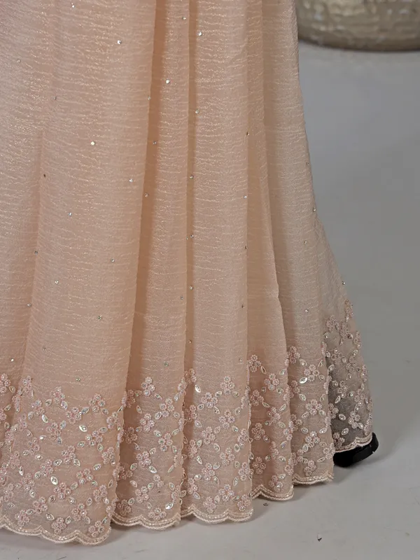 Peach tissue silk saree with diamond work