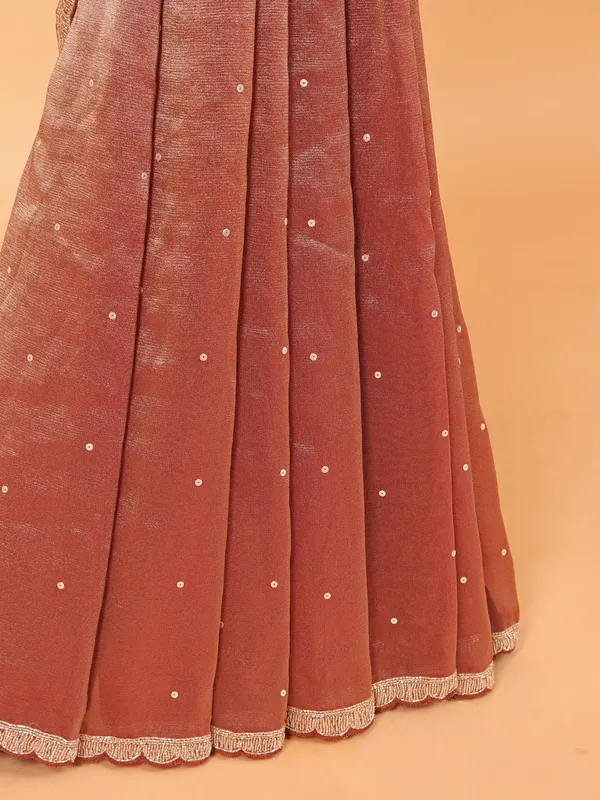 Peach tissue silk saree with ready made blouse