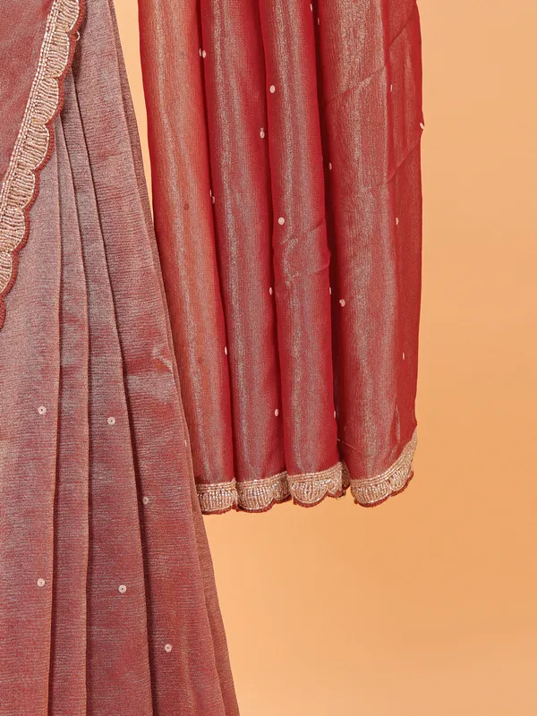 Peach tissue silk saree with ready made blouse