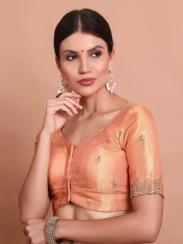 Peach  tissue silk sequin ready made blouse