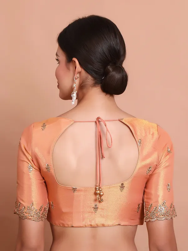Peach  tissue silk sequin ready made blouse