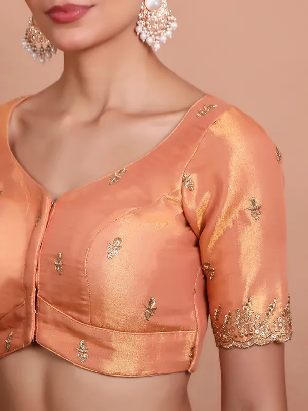 Peach  tissue silk sequin ready made blouse