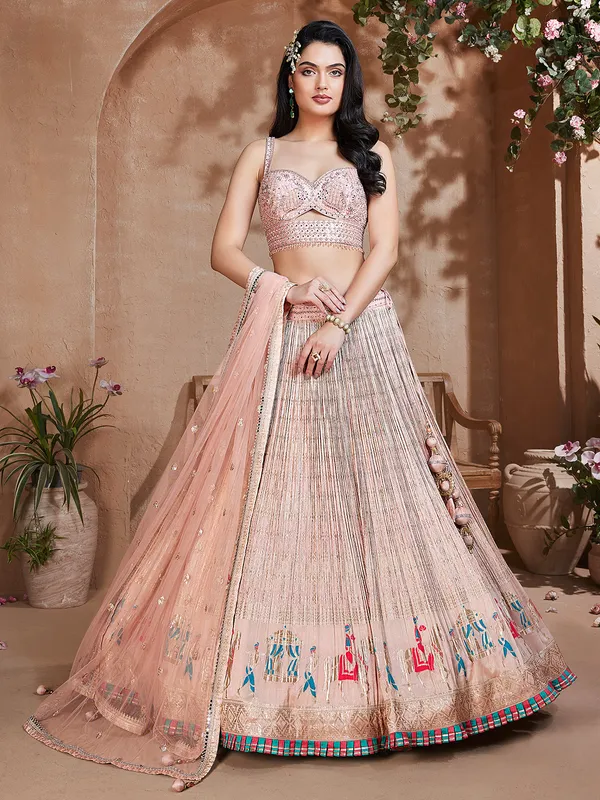 Peach wedding lehenga choli with dupatta